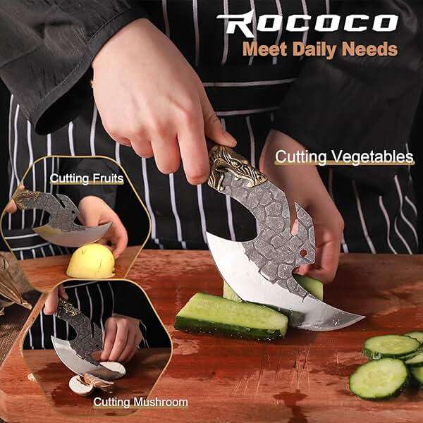 ROCOCO Viking Cleaver Knife Butcher Meat Cutting Boning Knife Hand Forged Chinese Kitchen Axe with Sheath Home Outdoor BBQ Camping Chirstmas Birthday Chirstmas Mother Father Gift Men - Image 3