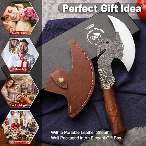 ROCOCO Viking Cleaver Knife Butcher Meat Cutting Boning Knife Hand Forged Chinese Kitchen Axe with Sheath Home Outdoor BBQ Camping Chirstmas Birthday Chirstmas Mother Father Gift Men - Image 7