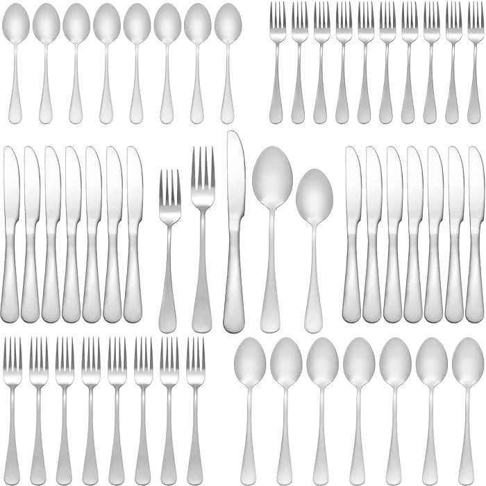 Lazycorner Silverware Set 50 Piece Stainless Steel Flatware Set Silverware Utensils for 10 People Includes Forks Knives Spoons & Salad Forks Dishwasher Safe for Home Restaurant or Outdoor Use - Image 1