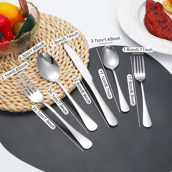 Lazycorner Silverware Set 50 Piece Stainless Steel Flatware Set Silverware Utensils for 10 People Includes Forks Knives Spoons & Salad Forks Dishwasher Safe for Home Restaurant or Outdoor Use - Image 2