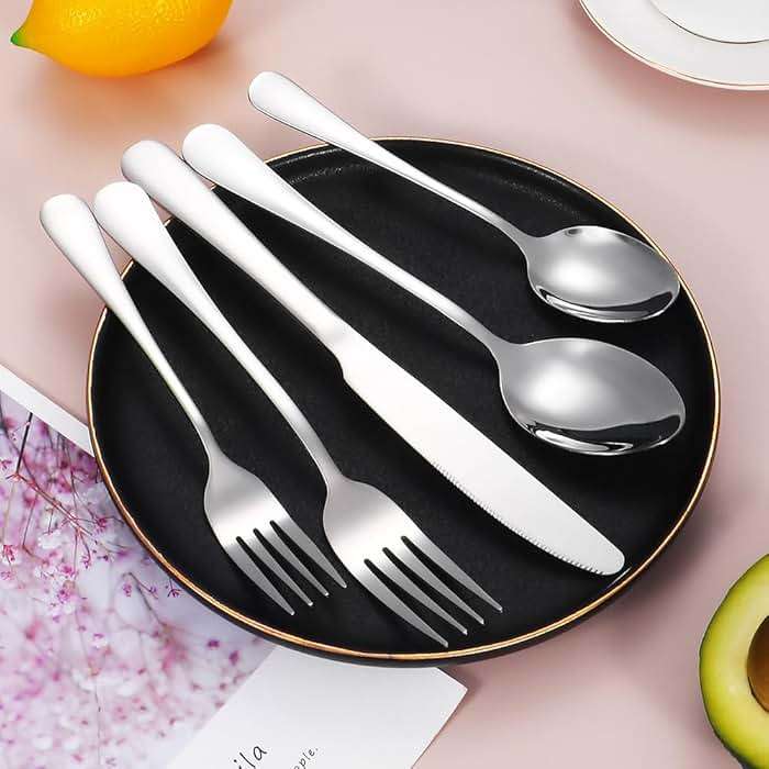 Lazycorner Silverware Set 50 Piece Stainless Steel Flatware Set Silverware Utensils for 10 People Includes Forks Knives Spoons & Salad Forks Dishwasher Safe for Home Restaurant or Outdoor Use - Image 3