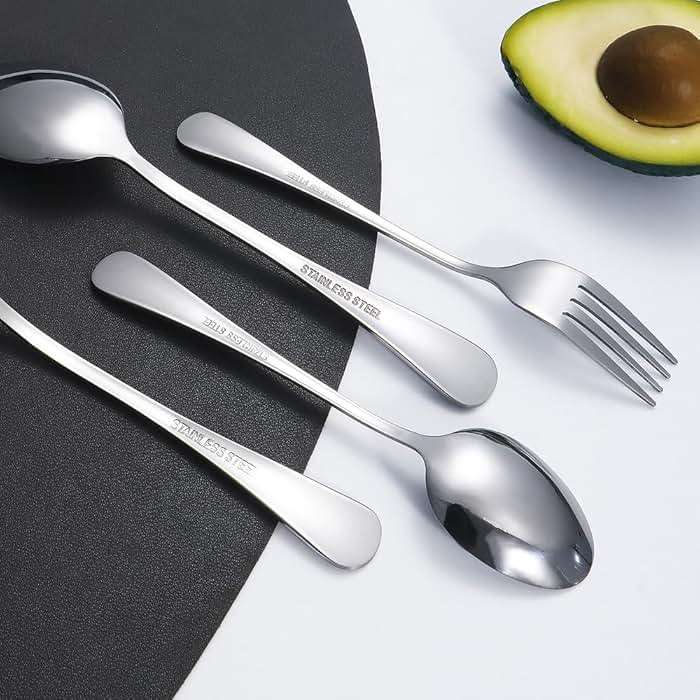 Lazycorner Silverware Set 50 Piece Stainless Steel Flatware Set Silverware Utensils for 10 People Includes Forks Knives Spoons & Salad Forks Dishwasher Safe for Home Restaurant or Outdoor Use - Image 5