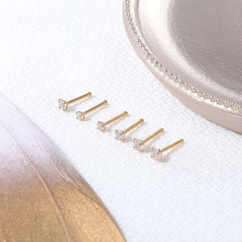 ZS 12Pcs 20G Nose Studs Rings - Surgical Steel L Shape Nose Bone Nose Screw CZ Nostril Piercing Jewelry for Women - Image 3