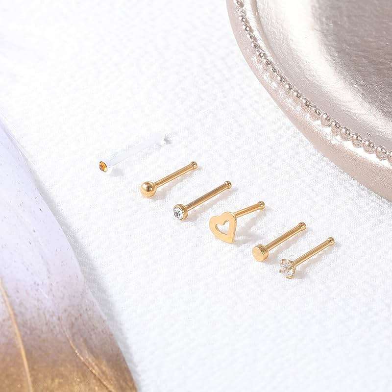 ZS 12Pcs 20G Nose Studs Rings - Surgical Steel L Shape Nose Bone Nose Screw CZ Nostril Piercing Jewelry for Women - Image 4