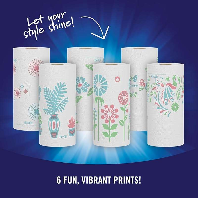 Sparkle Pick-A-Size Paper Towels, Spirited Print Design, 6 Double Rolls (660 Sheets Total) - Strong 2-Ply Towels for Kitchen Cleanup and Everyday Messes - Image 5