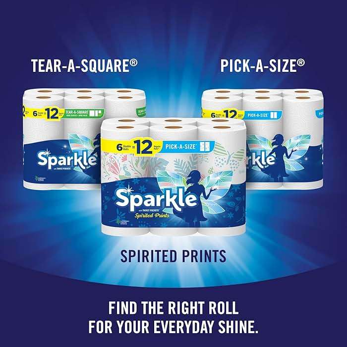 Sparkle Pick-A-Size Paper Towels, Spirited Print Design, 6 Double Rolls (660 Sheets Total) - Strong 2-Ply Towels for Kitchen Cleanup and Everyday Messes - Image 9