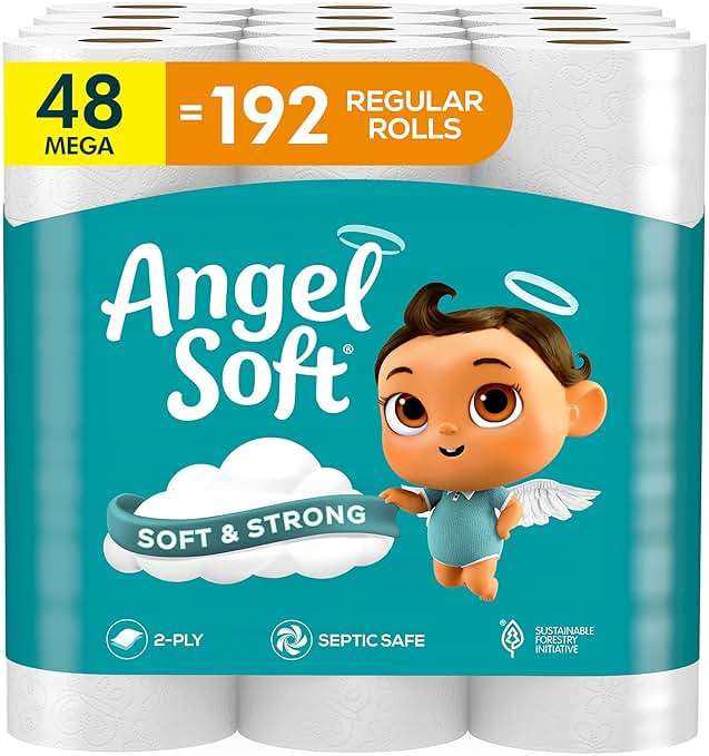 Angel Soft Toilet Paper, 48 Mega Rolls = 192 Regular Rolls, Soft and Strong Toilet Tissue - Image 1