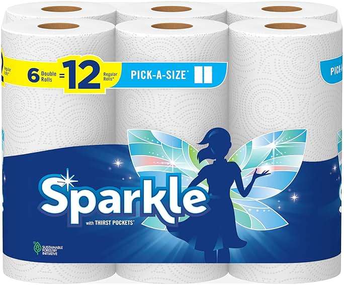 Sparkle Pick-A-Size Paper Towels, 6 Double Rolls (660 Sheets Total) - Strong 2-Ply Towels for Kitchen Cleanup and Everyday Messes - Image 1