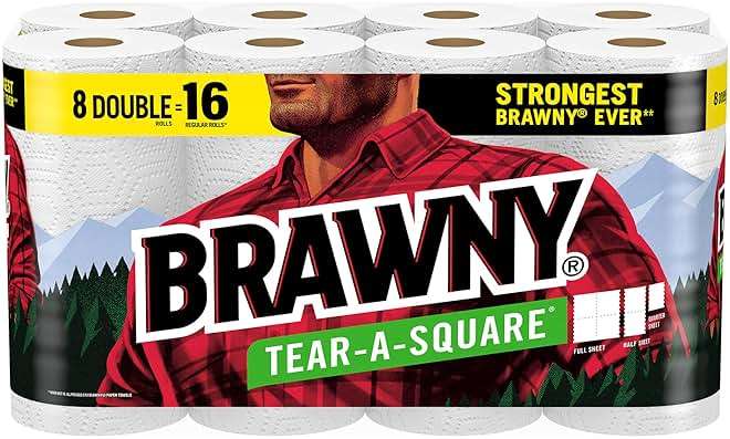 Brawny® Tear-A-Square® Paper Towels, 8 Double Rolls = 16 Regular Rolls - Image 1