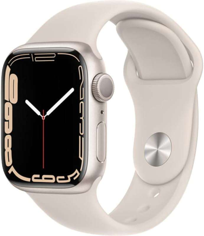 Apple Watch Series 7 (GPS, 41mm) Starlight Aluminum Case with Starlight Sport Band, Regular (Renewed) - Image 1
