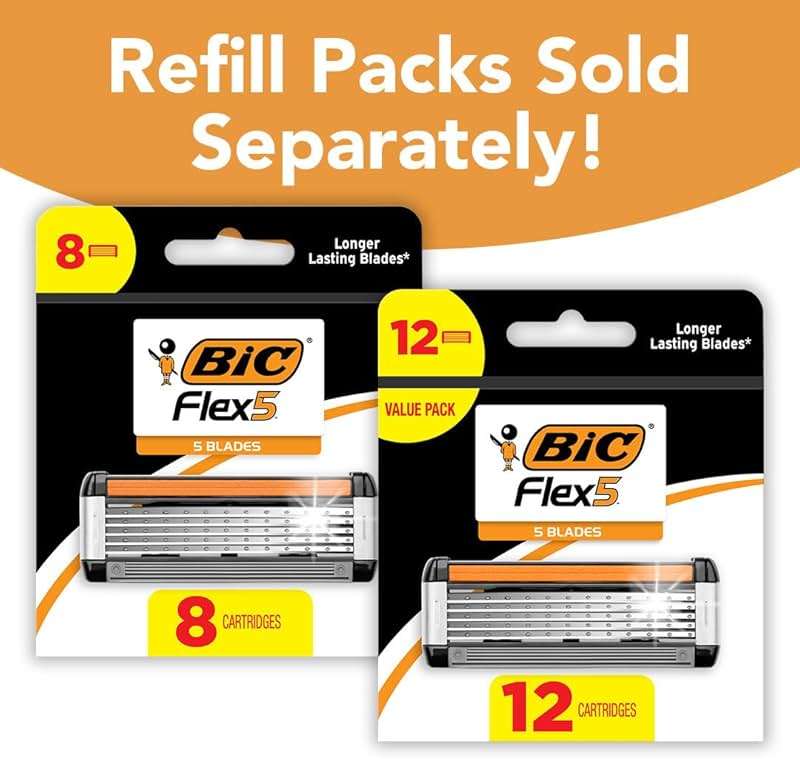 BIC Flex 5 Men's Refillable 5-Blade Razors with 1 Handle and 7 Cartridges, Smooth Shave Gift for Men - Image 7