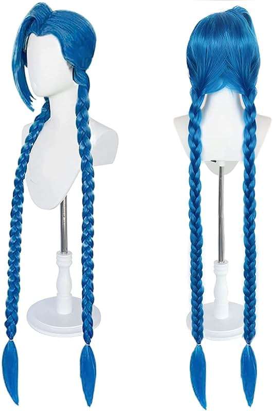 Ebingoo Blue Braided Cosplay Wig for Women + Wig Cap Long Straight Synthetic Costume Wig for Halloween Costume Anime Party - Image 1