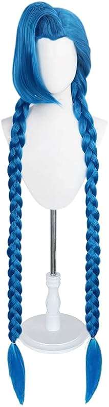 Ebingoo Blue Braided Cosplay Wig for Women + Wig Cap Long Straight Synthetic Costume Wig for Halloween Costume Anime Party - Image 2