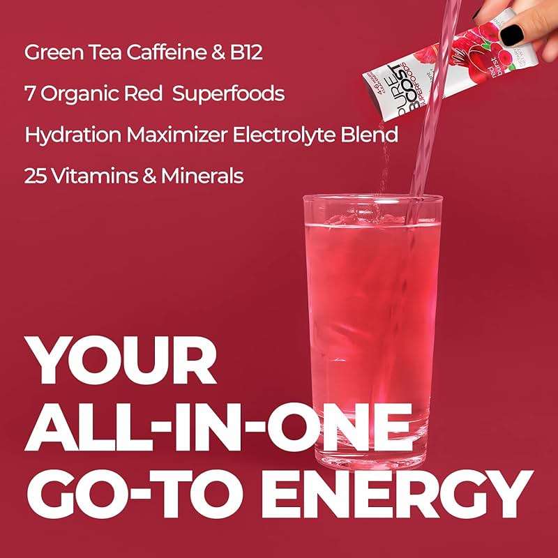 Pureboost Sugar-Free Superfoods Clean Energy Booster, Red Burst 30 Count, Refreshing Energy Drink Mix with 7 Organic Red Superfoods; Beet, Hibiscus, Pomegranate and Vitamins, No Sucralose - Image 4