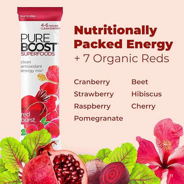 Pureboost Sugar-Free Superfoods Clean Energy Booster, Red Burst 30 Count, Refreshing Energy Drink Mix with 7 Organic Red Superfoods; Beet, Hibiscus, Pomegranate and Vitamins, No Sucralose - Image 5