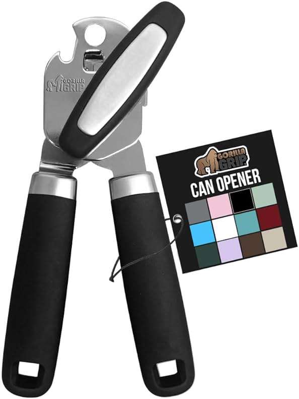 GORILLA GRIP Heavy Duty Stainless Steel Smooth Edge Manual Can Opener and Bottle Openers, US Designed, Comfortable Handle, Oversized Handheld Turn Knob, Multifunctional Kitchen Tool, Black - Image 1