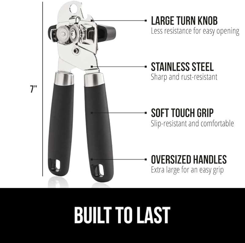 GORILLA GRIP Heavy Duty Stainless Steel Smooth Edge Manual Can Opener and Bottle Openers, US Designed, Comfortable Handle, Oversized Handheld Turn Knob, Multifunctional Kitchen Tool, Black - Image 2