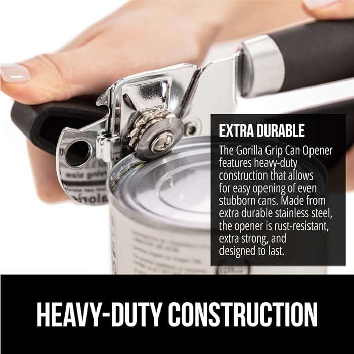 GORILLA GRIP Heavy Duty Stainless Steel Smooth Edge Manual Can Opener and Bottle Openers, US Designed, Comfortable Handle, Oversized Handheld Turn Knob, Multifunctional Kitchen Tool, Black - Image 4