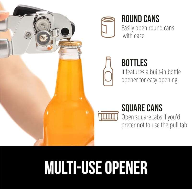 GORILLA GRIP Heavy Duty Stainless Steel Smooth Edge Manual Can Opener and Bottle Openers, US Designed, Comfortable Handle, Oversized Handheld Turn Knob, Multifunctional Kitchen Tool, Black - Image 6