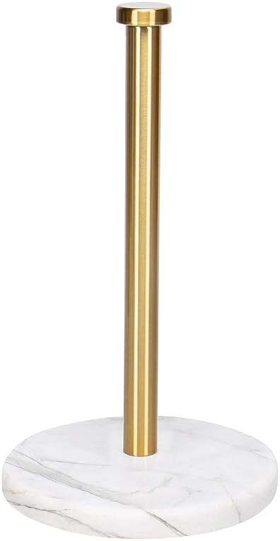 NearMoon Standing Paper Towel Holder, Kitchen Paper Towel Tissue Holder- for Bathroom Kitchen Countertop, Standard or Jumbo-Sized Roll Paper (with Marble Base, Brushed Gold) - Image 1