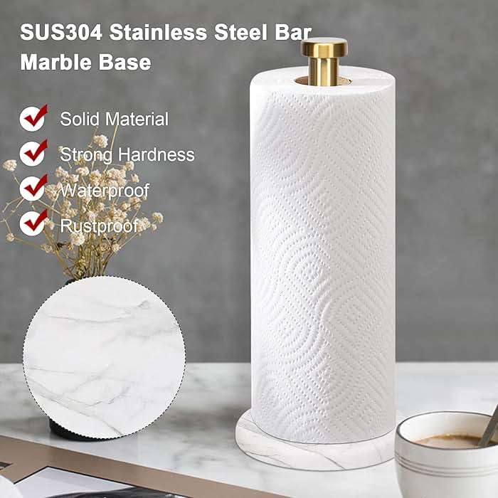 NearMoon Standing Paper Towel Holder, Kitchen Paper Towel Tissue Holder- for Bathroom Kitchen Countertop, Standard or Jumbo-Sized Roll Paper (with Marble Base, Brushed Gold) - Image 4