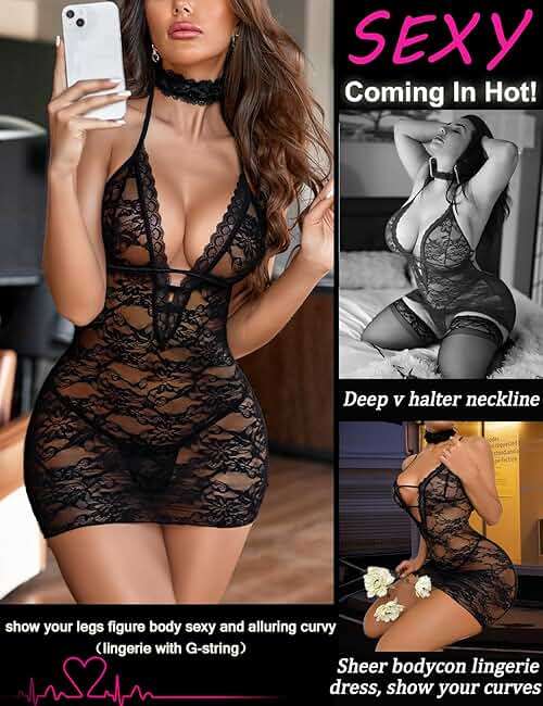 Avidlove Women Babydoll Lingerie Lace Chemise Halter Nightwear Teddy Dress - Image 4