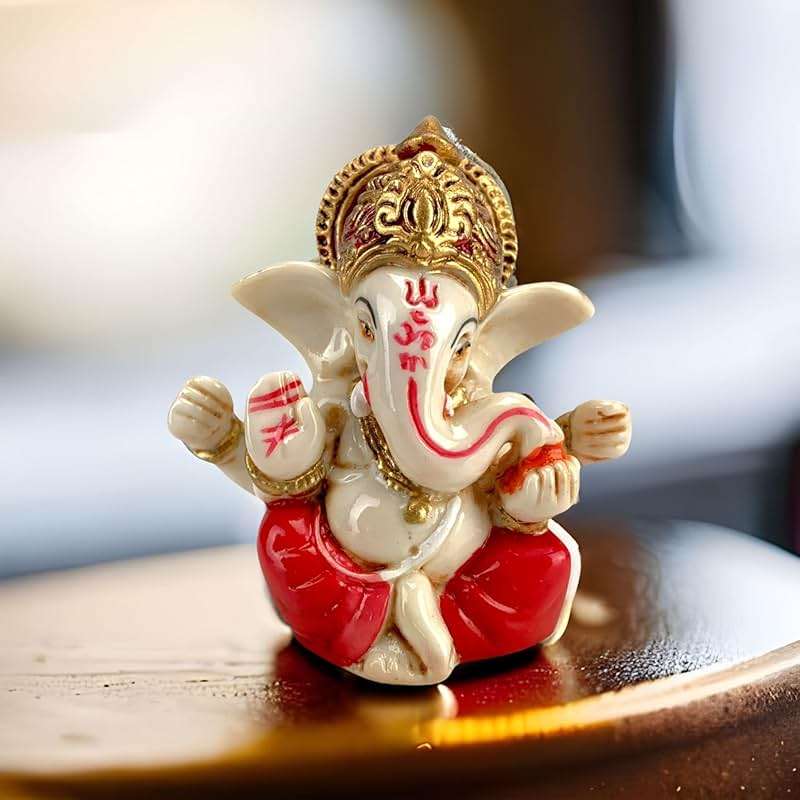 LOVENSPIRE 1 Pc Acrylic Ganesh Idol for Car Dashboard - 2.8" Spiritual Ganesh Statue for Mandir, Office & Home Decor - Small Ganpati Murti Figurine, Diwali Pooja & Housewarming Return Gift, Red - Image 1