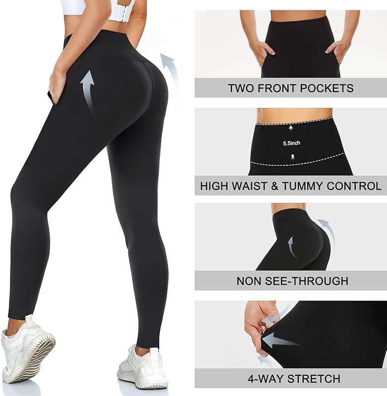 MOREFEEL Leggings with Pockets for Women, High Waisted Tummy Control Workout Hip Lift Yoga Pants Activewear - Image 2