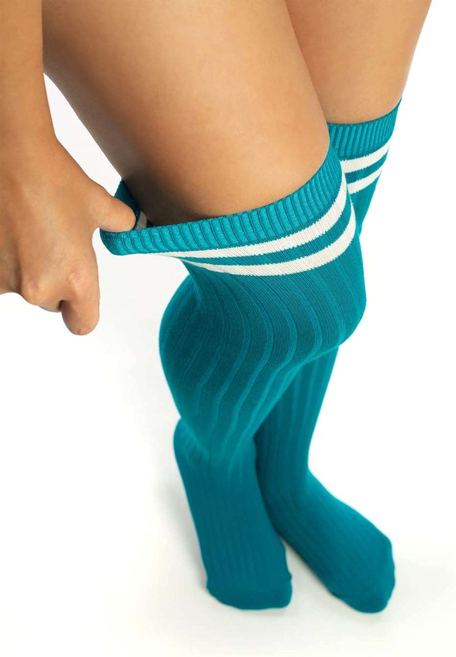 SERICI Thigh-High Socks | Womens Striped Cotton Thigh High Tube Sock | Over Knee Boot Socks - Image 3