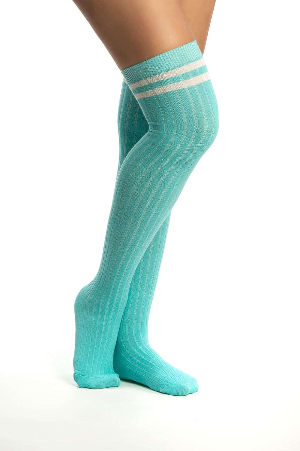 SERICI Thigh-High Socks | Womens Striped Cotton Thigh High Tube Sock | Over Knee Boot Socks - Image 4
