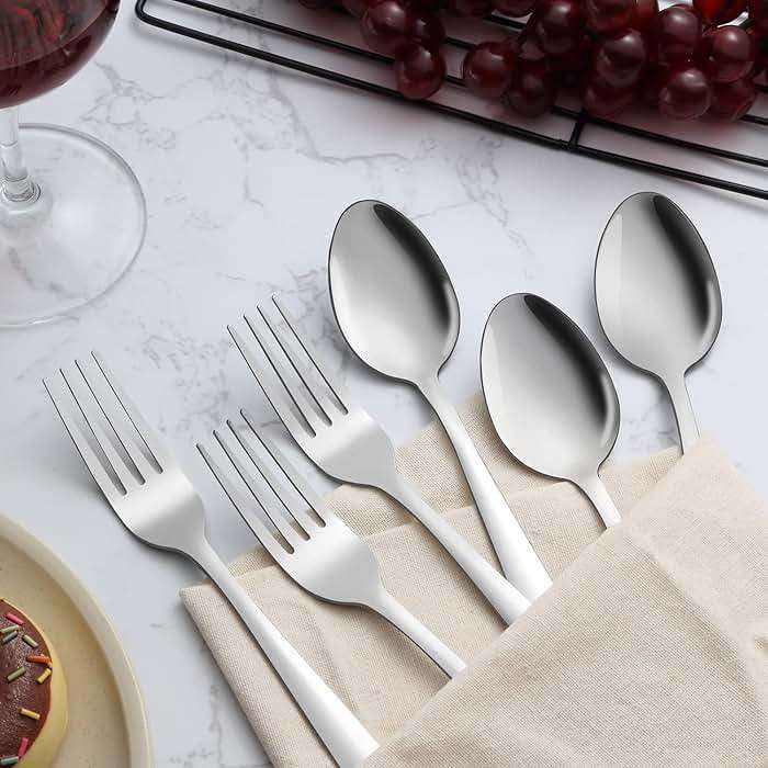 Unokit 24-Piece Spoons and Forks Set Silverware Set - Forks and Spoons Food Grade Stainless Steel Silverware for Home, Kitchen and Restaurant, 12-Fork and 12-Spoon, Mirror Polished&Dishwasher Safe - Image 2