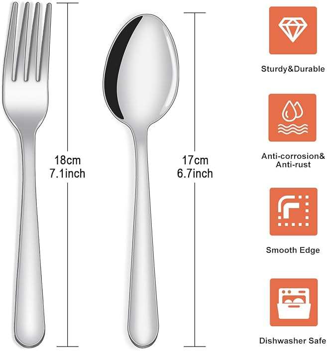 Unokit 24-Piece Spoons and Forks Set Silverware Set - Forks and Spoons Food Grade Stainless Steel Silverware for Home, Kitchen and Restaurant, 12-Fork and 12-Spoon, Mirror Polished&Dishwasher Safe - Image 3