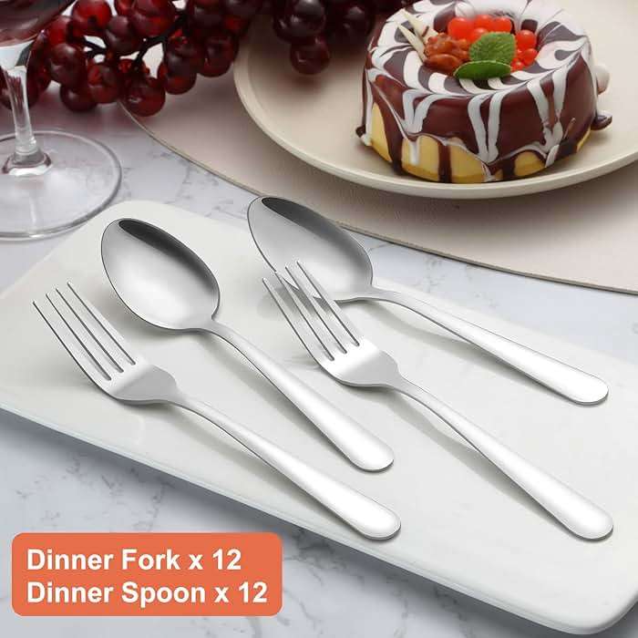 Unokit 24-Piece Spoons and Forks Set Silverware Set - Forks and Spoons Food Grade Stainless Steel Silverware for Home, Kitchen and Restaurant, 12-Fork and 12-Spoon, Mirror Polished&Dishwasher Safe - Image 5