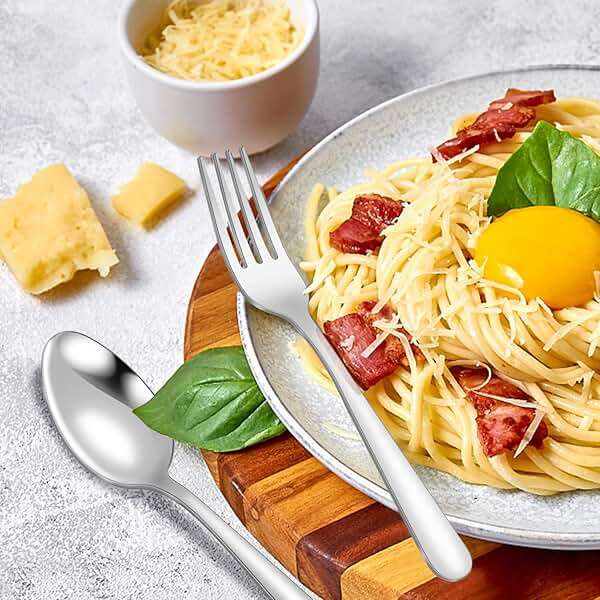 Unokit 24-Piece Spoons and Forks Set Silverware Set - Forks and Spoons Food Grade Stainless Steel Silverware for Home, Kitchen and Restaurant, 12-Fork and 12-Spoon, Mirror Polished&Dishwasher Safe - Image 7