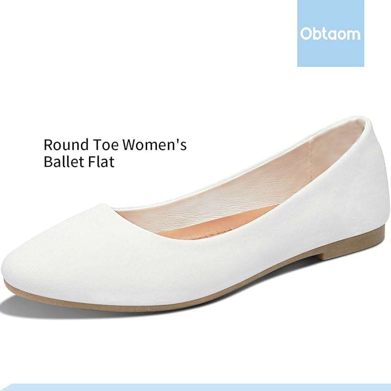 Obtaom Round Toe Women Flat Shoes Slip on Girls Dress Black Ballet Flats - Image 3