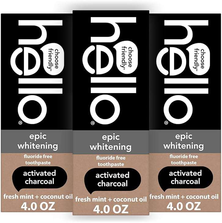 hello Epic Whitening Charcoal Fluoride Free Toothpaste, Activated Charcoal Toothpaste with Coconut Oil, Whitens Teeth Naturally, SLS Free, Fresh Mint, 3 Pack, 4.0 Oz Tubes - Image 1