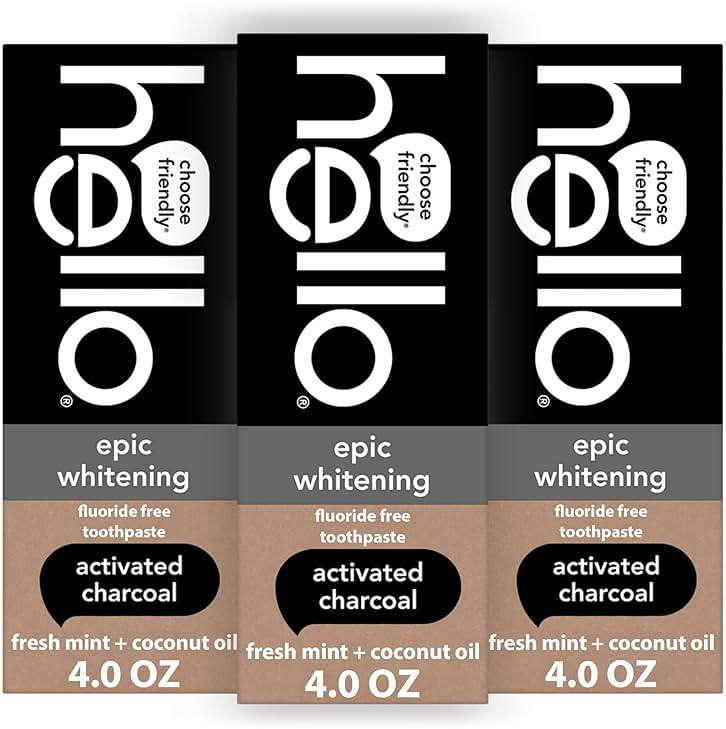 hello Epic Whitening Charcoal Fluoride Free Toothpaste, Activated Charcoal Toothpaste with Coconut Oil, Whitens Teeth Naturally, SLS Free, Fresh Mint, 3 Pack, 4.0 Oz Tubes - Image 8