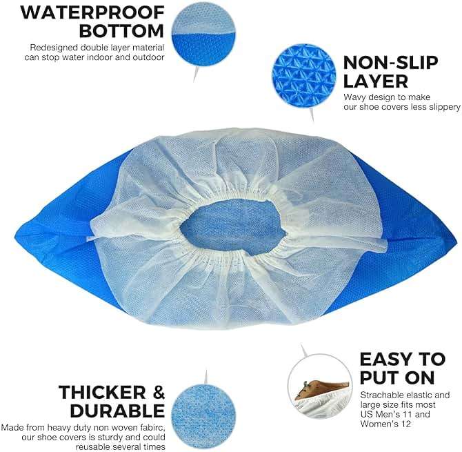 Heavy Duty Shoe Covers Disposable Non Slip Waterproof, 50 Pack, Double Layer Bottom, Extra Heavy Duty Durable Booties, One Size Fits Most - Image 2