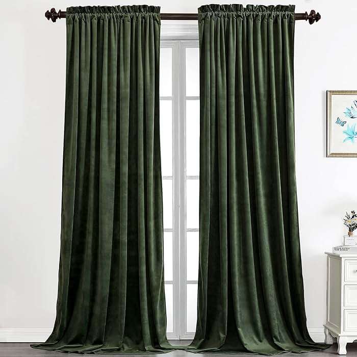 Benedeco Green Velvet Curtains for Bedroom Window, Super Soft Luxury Drapes, Room Darkening Thermal Insulated Rod Pocket Curtain for Living Room, W52 by L84 inches, 2 Panels - Image 1
