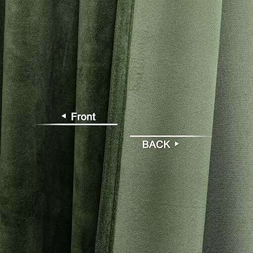 Benedeco Green Velvet Curtains for Bedroom Window, Super Soft Luxury Drapes, Room Darkening Thermal Insulated Rod Pocket Curtain for Living Room, W52 by L84 inches, 2 Panels - Image 2