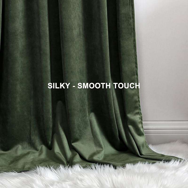 Benedeco Green Velvet Curtains for Bedroom Window, Super Soft Luxury Drapes, Room Darkening Thermal Insulated Rod Pocket Curtain for Living Room, W52 by L84 inches, 2 Panels - Image 4