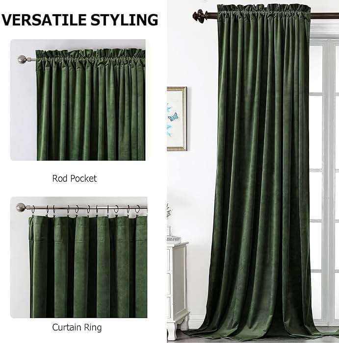 Benedeco Green Velvet Curtains for Bedroom Window, Super Soft Luxury Drapes, Room Darkening Thermal Insulated Rod Pocket Curtain for Living Room, W52 by L84 inches, 2 Panels - Image 5