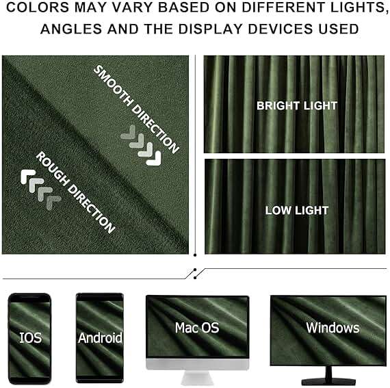 Benedeco Green Velvet Curtains for Bedroom Window, Super Soft Luxury Drapes, Room Darkening Thermal Insulated Rod Pocket Curtain for Living Room, W52 by L84 inches, 2 Panels - Image 6