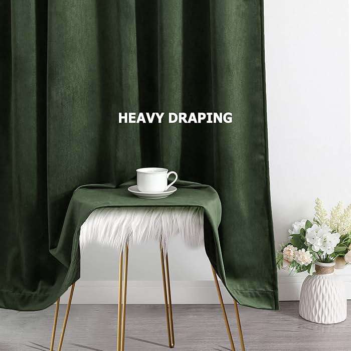 Benedeco Green Velvet Curtains for Bedroom Window, Super Soft Luxury Drapes, Room Darkening Thermal Insulated Rod Pocket Curtain for Living Room, W52 by L84 inches, 2 Panels - Image 7