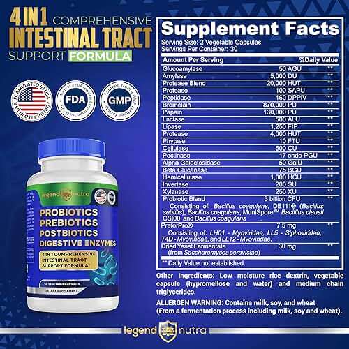Legend Nutra Probiotics Prebiotics Postbiotics Digestive Enzymes 4 in 1 Formula 60 Count (Pack of 1) - Image 4