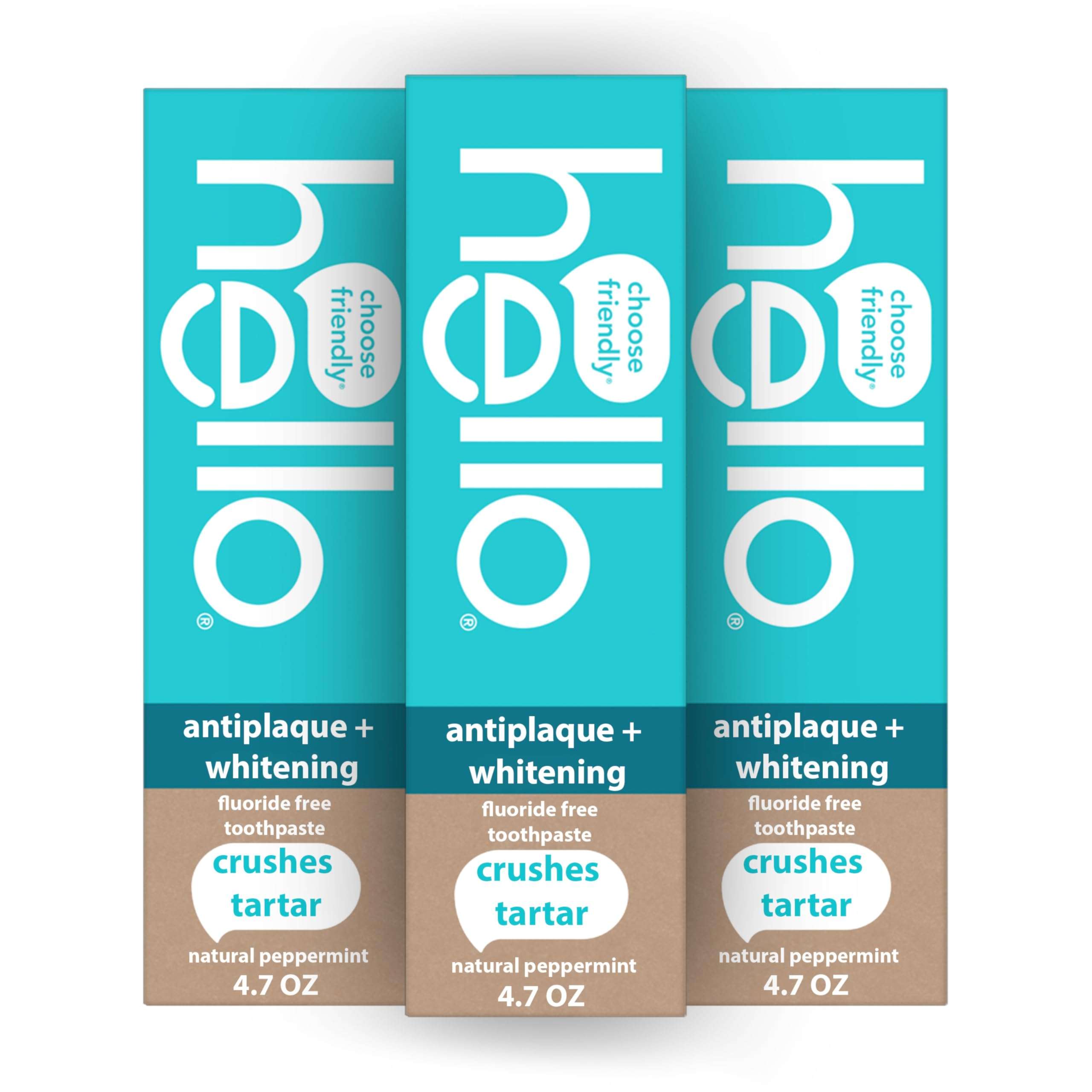 hello Antiplaque and Whitening Fluoride Free Toothpaste, Whitening Toothpaste with Coconut Oil and Tea Tree Oil, Helps Whiten Teeth, Natural Peppermint, 3 Pack, 4.7 Oz Tubes - Image 1