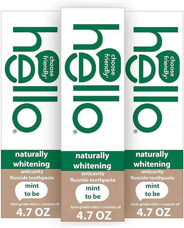 hello Naturally Whitening Fluoride Toothpaste, Natural Whitening Toothpaste with Coconut Oil and Tea Tree Oil, Tames Bad Breath, Helps Moisturize, and Fights Cavities, Mint, 3 Pack, 4.7 Oz Tubes - Image 1