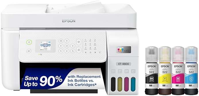 Epson EcoTank ET-4800 Wireless All-in-One Cartridge-Free Supertank Printer with Scanner, Copier, Fax, ADF and Ethernet – Ideal-for Your Home Office, White - Image 1