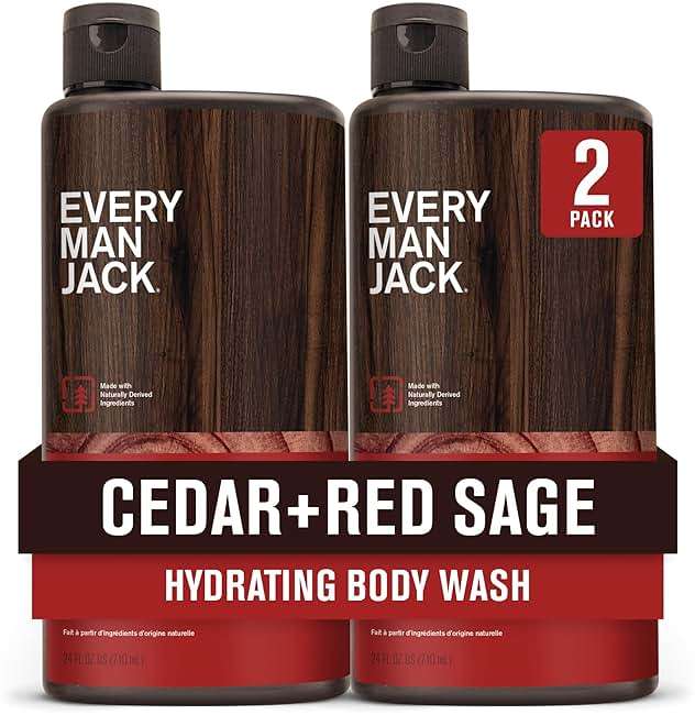 Every Man Jack Nourishing Cedar + Red Sage Mens Body Wash for All Skin Types - Naturally Derived Ingredients - Cleanse and Hydrate Skin with Coconut and Glycerin - 24oz 2 Bottles - Image 1