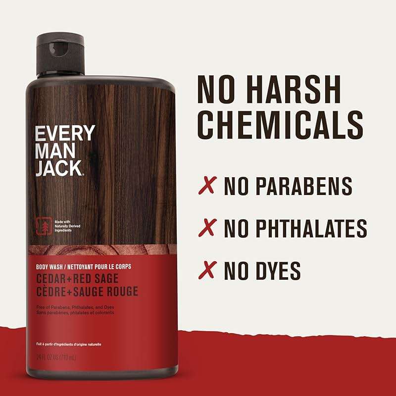 Every Man Jack Nourishing Cedar + Red Sage Mens Body Wash for All Skin Types - Naturally Derived Ingredients - Cleanse and Hydrate Skin with Coconut and Glycerin - 24oz 2 Bottles - Image 6